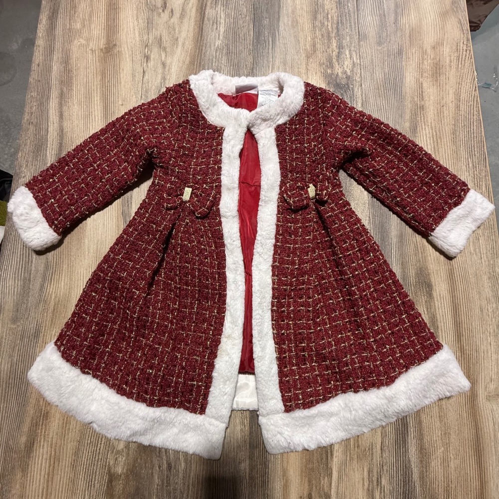 Blueberry Boulevard Coat Dress Red Gold Tweed Faux Fur Preppy Holiday
